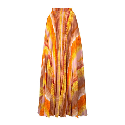 V Neck Chiffon Long Sleeve Orange One Piece Swimsuit and Skirt