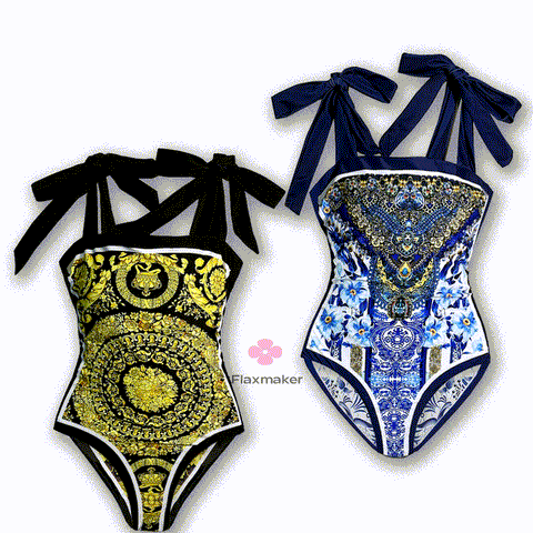 Reversible Tie-shoulder One Piece Swimsuit and Sarong