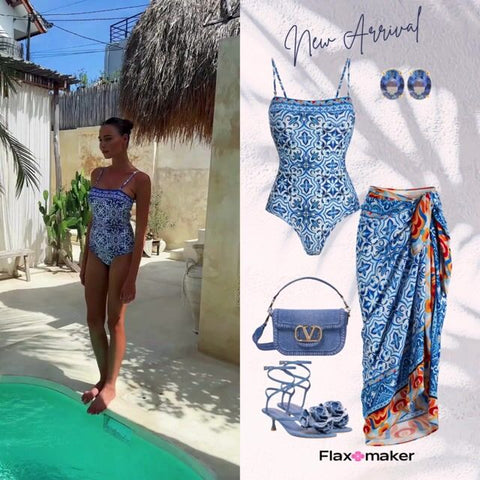 Printed One Piece Swimsuit and sarong