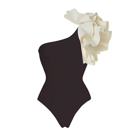 Ruffle One Shoulder One Piece Swimsuit and Skirt