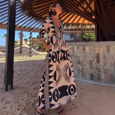 V Neck Printed Dress