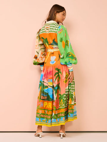 Netted Lantern Graffiti Printed Dress