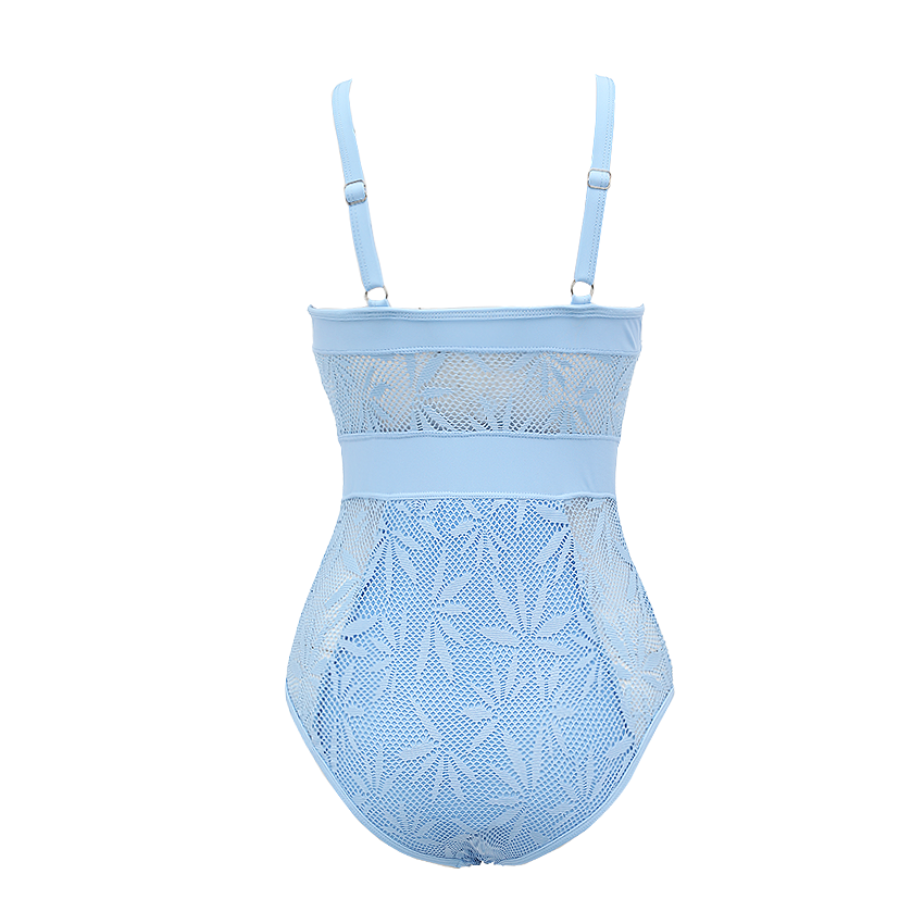 V-neck Blue Lace Hollow Out Swimsuit Set(s)	
