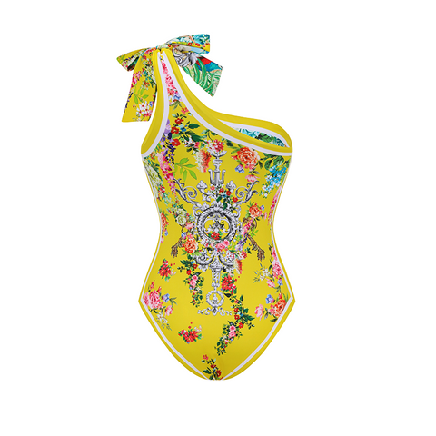 Reversible One Shoulder Bougainvillea Print Swimsuit Set(s)
