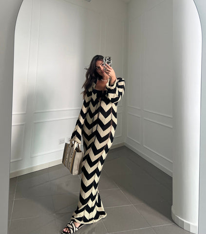 Lace Up Striped Print  Dress