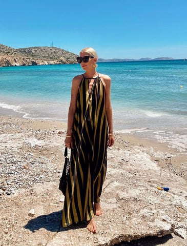 Halter Striped Print Maxi Dress