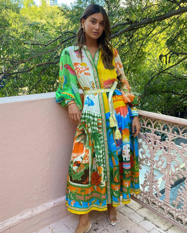 Netted Lantern Graffiti Printed Dress