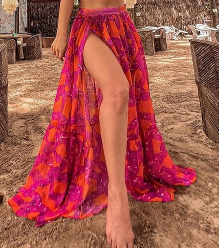 Mini Ruffled Printed Bikini Swimsuit and Skirt	