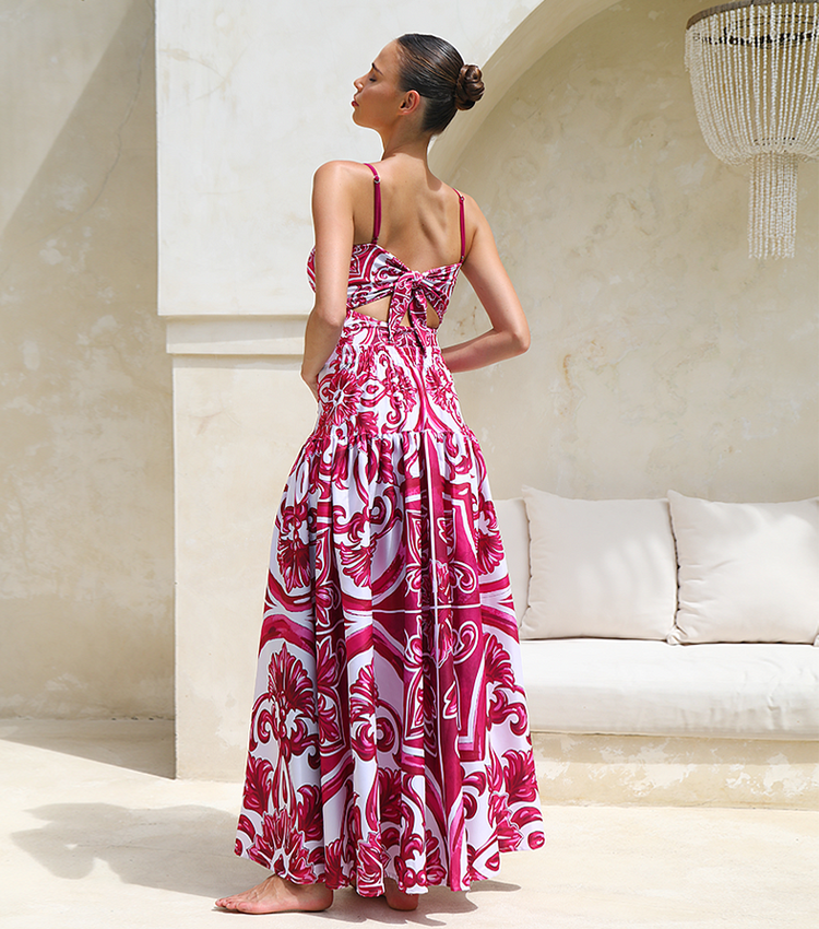 Sling Classic Majolica Series Pattern Print One Piece Swimsuit and Skirt or Shorts	