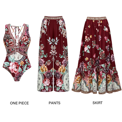 Strap Decoration Peony Print Swimsuit Set(s)	
