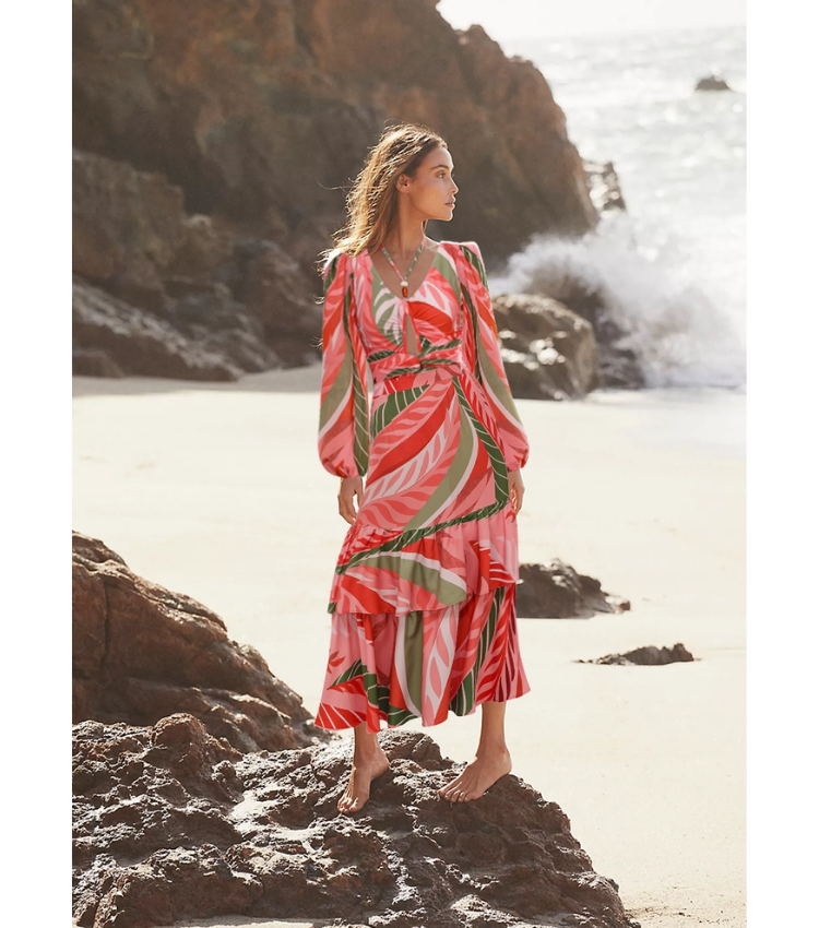 Long-sleeved Artificial Stone Decor One Piece Swimsuit and Skirt Flaxmaker	
