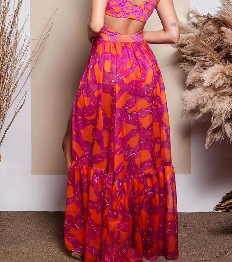 Mini Ruffled Printed Bikini Swimsuit and Skirt	