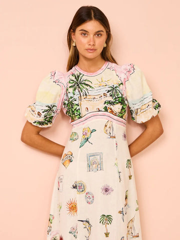 Puff sleeve Graffiti Printed Dress