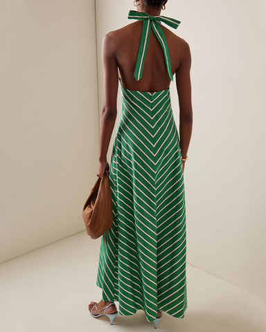 Halter Striped Print Midi Dress