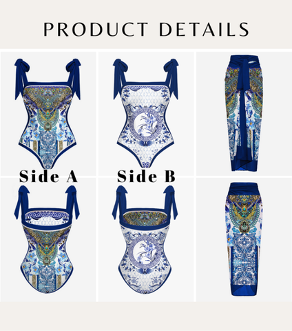 Reversible Tie-shoulder One Piece Swimsuit and Sarong