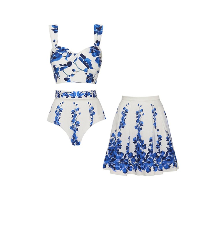 Printed Bikini Swimsuit and Skirt	