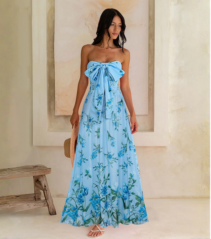 Two Ways Bowknot Floral Printed One Piece Swimsuit and Skirt	