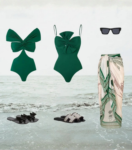 Bow Front One Piece Swimsuit and sarong