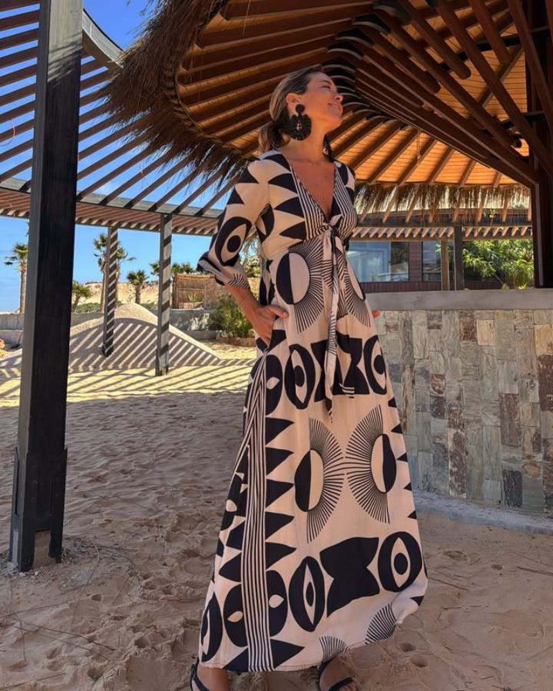 V Neck Printed Dress