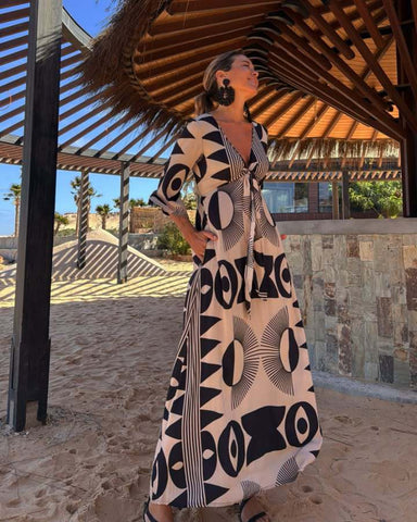 V Neck Printed Dress
