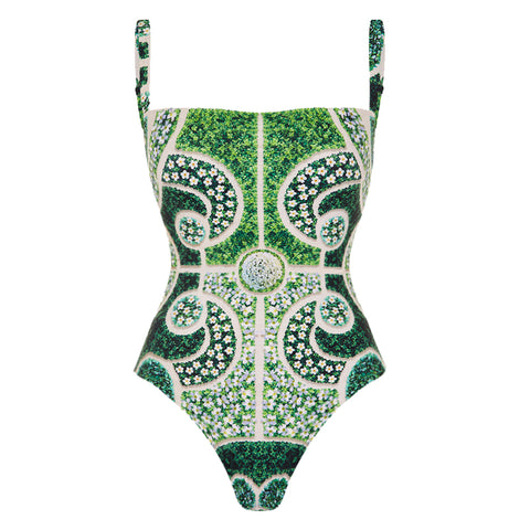 Garden Printed One Piece Swimsuit and sarong