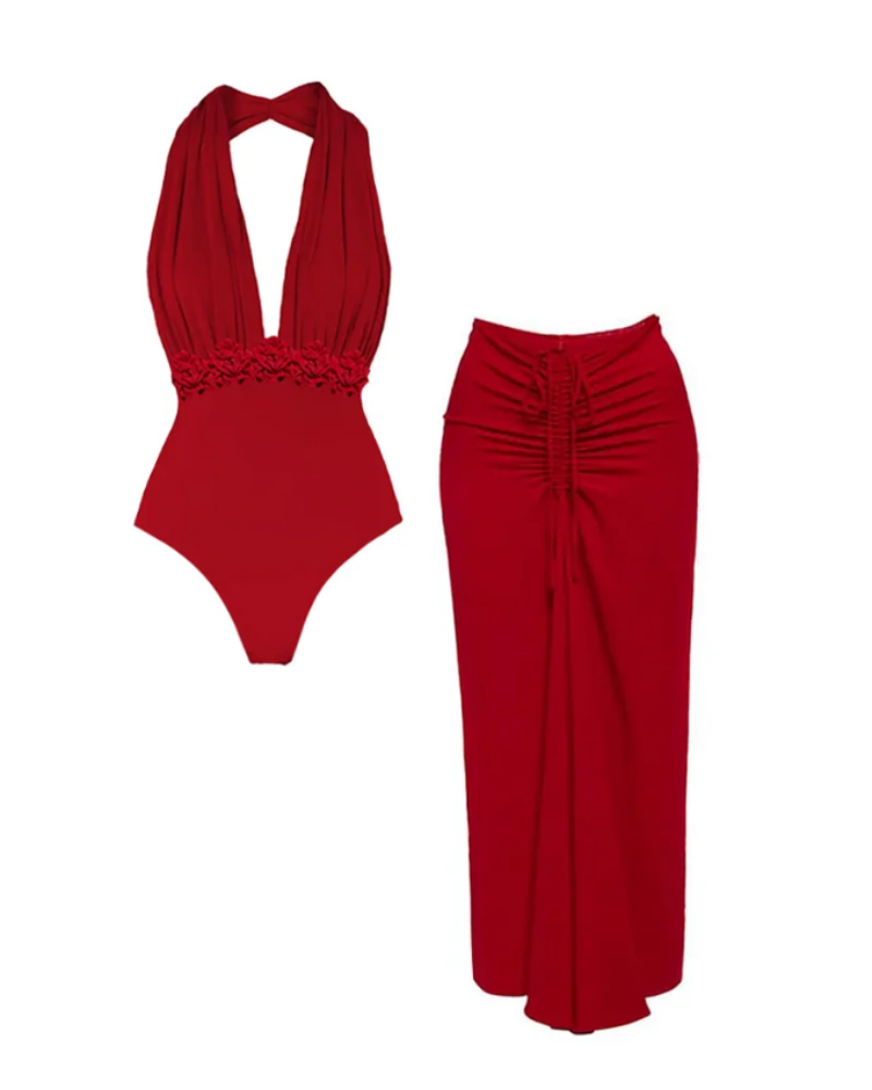3D Flower One Piece Swimsuit and sarong