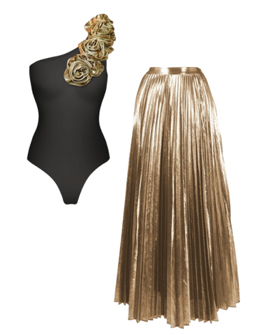 Golden 3D Flower Black or White One Piece Swimsuit  and Skirt