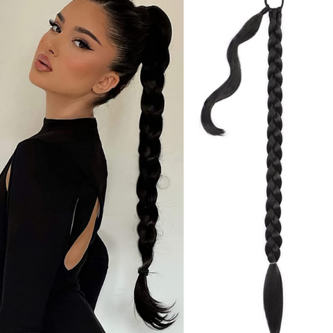 Long Braided Ponytail Synthetic Hair Extension With Hair Tie