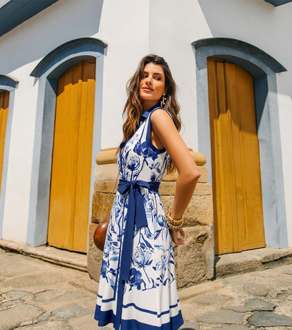 Printed flared wrap dress