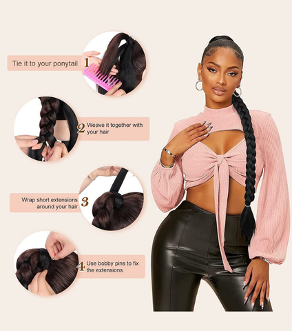 Long Braided Ponytail Synthetic Hair Extension With Hair Tie
