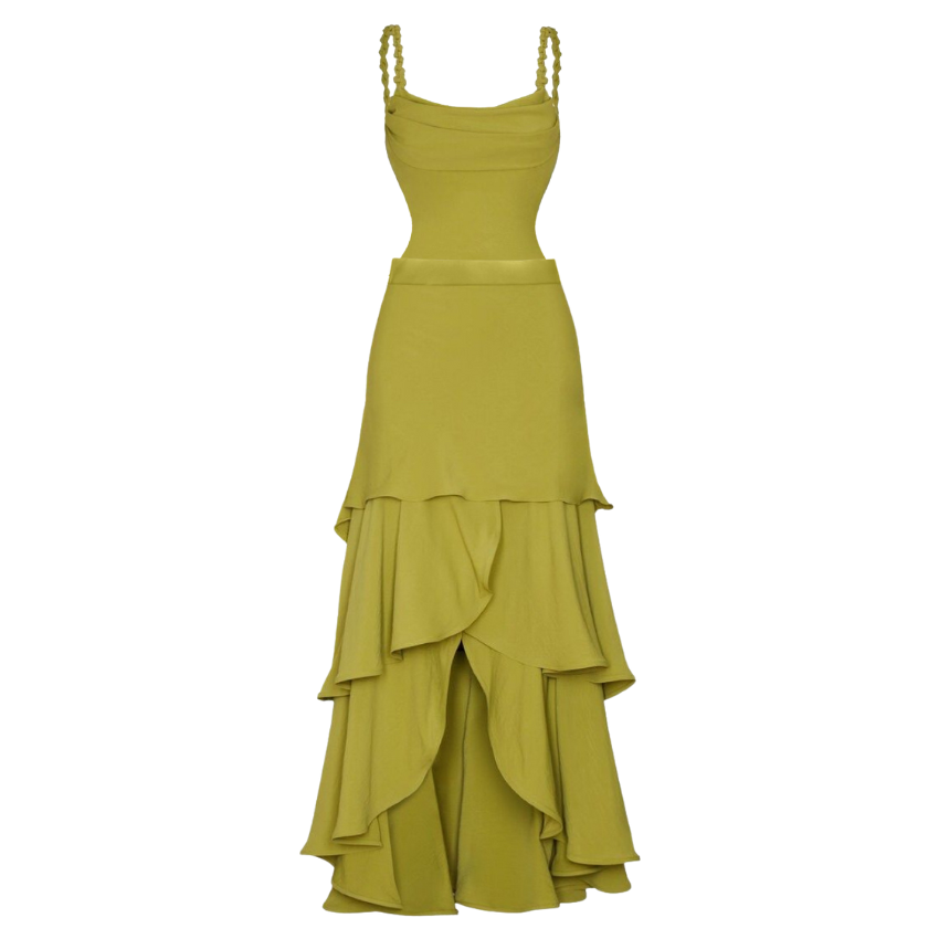 Yellow Green Solid Color Weave Swimsuit Set(s)	