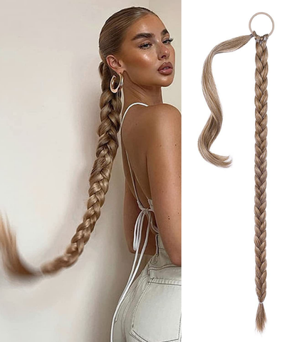 Long Braided Ponytail Synthetic Hair Extension With Hair Tie