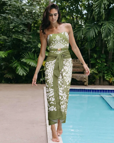 Retro Print Removable Belt Detail Sling One Piece Swimsuit and sarong