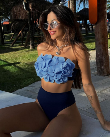 Bandeau 3D Flower  Bikini Swimsuit and Skirt	