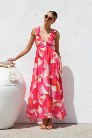 Ruffle V Neck Maxi Dress