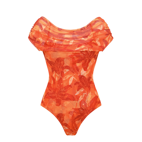 Orange Lily Print One Piece purple (Multiple ways to wear)	