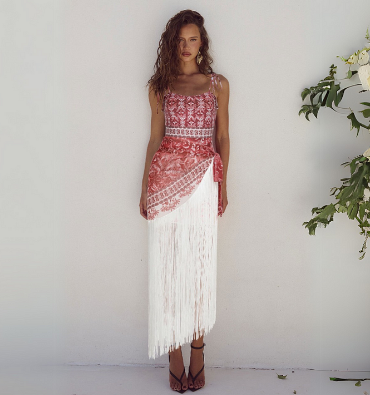 Tie-up Retro Forest Print One Piece Swimsuit and Skirt	