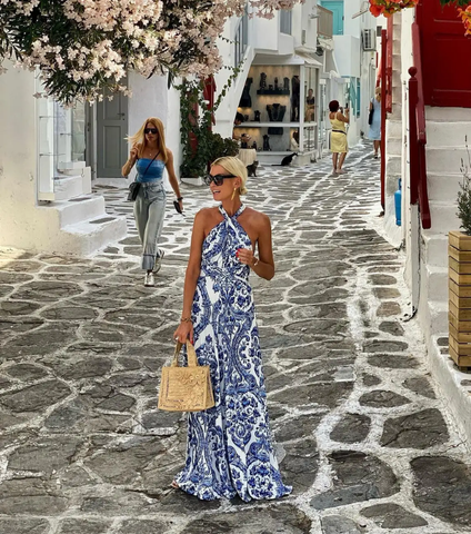 Halter Retro Printed Backless Dress