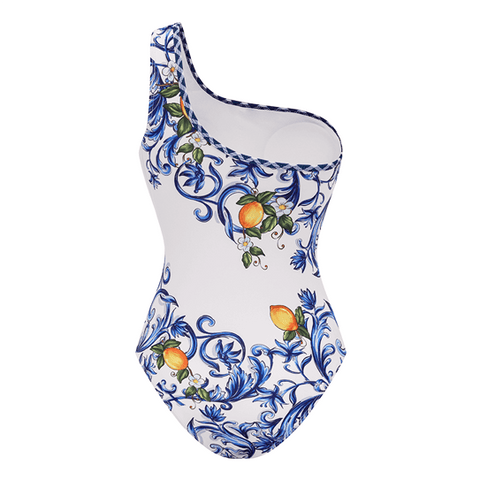 One Shoulder Lemon Printed Swimsuit Set(s)	