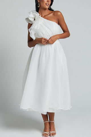Oblique Shoulder Ruffle Dress