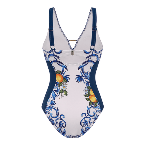 V Neck Lemon Printed Swimsuit Set(s)	