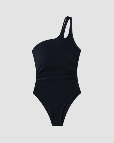 One Shoulder Tummy Control Patterned Back One Piece Swimsuit