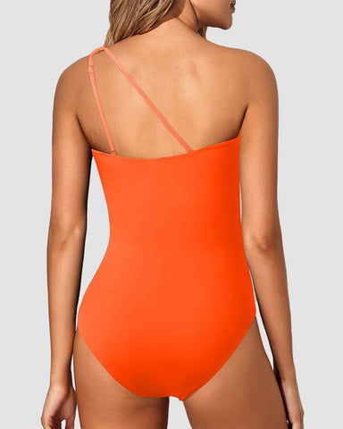 One Shoulder Tummy Control Patterned Back One Piece Swimsuit
