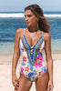 Retro Floral Plunging Slim & Sculpt One-Piece Swimsuit