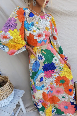 Puff Sleeve Blossom Printed Dress
