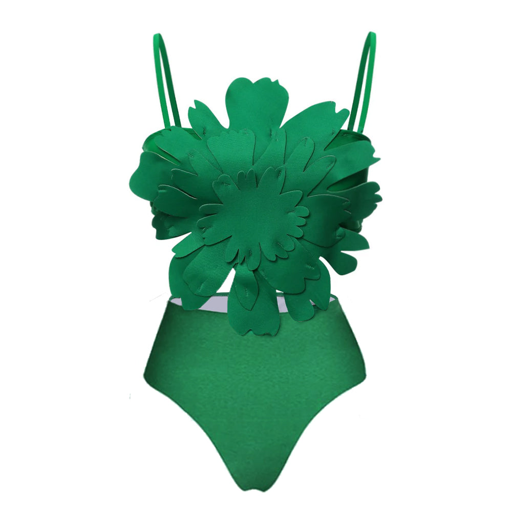 3D Flower Removable Strap High Waist Bikini Swimsuit	