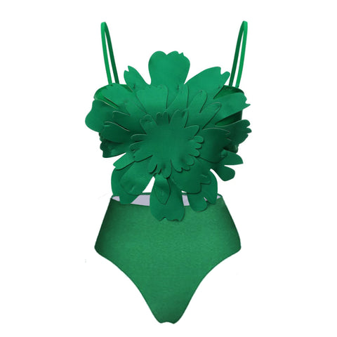 3D Flower Removable Strap High Waist Bikini Swimsuit	