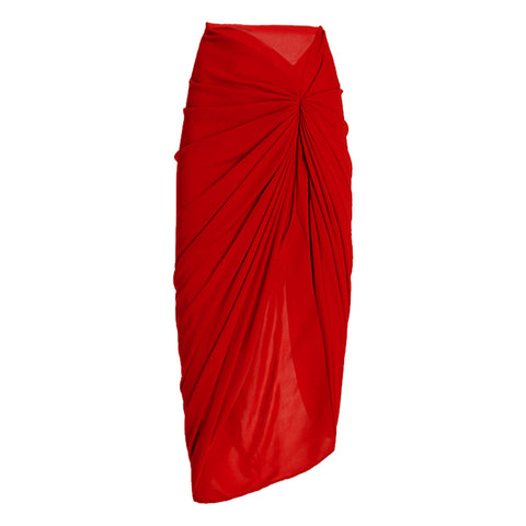 Frilled V Neck Red One Piece Swimsuit and Skirt