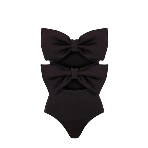 Bandeau Cutout Black One Piece Swimsuit and Skirt