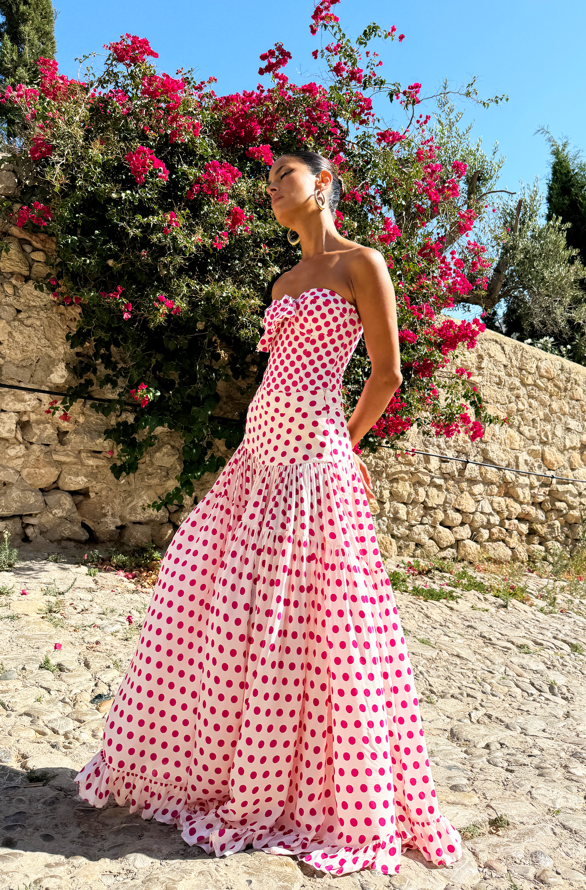 Bowknot Polka Dot Print One Piece Swimsuit and Skirt	